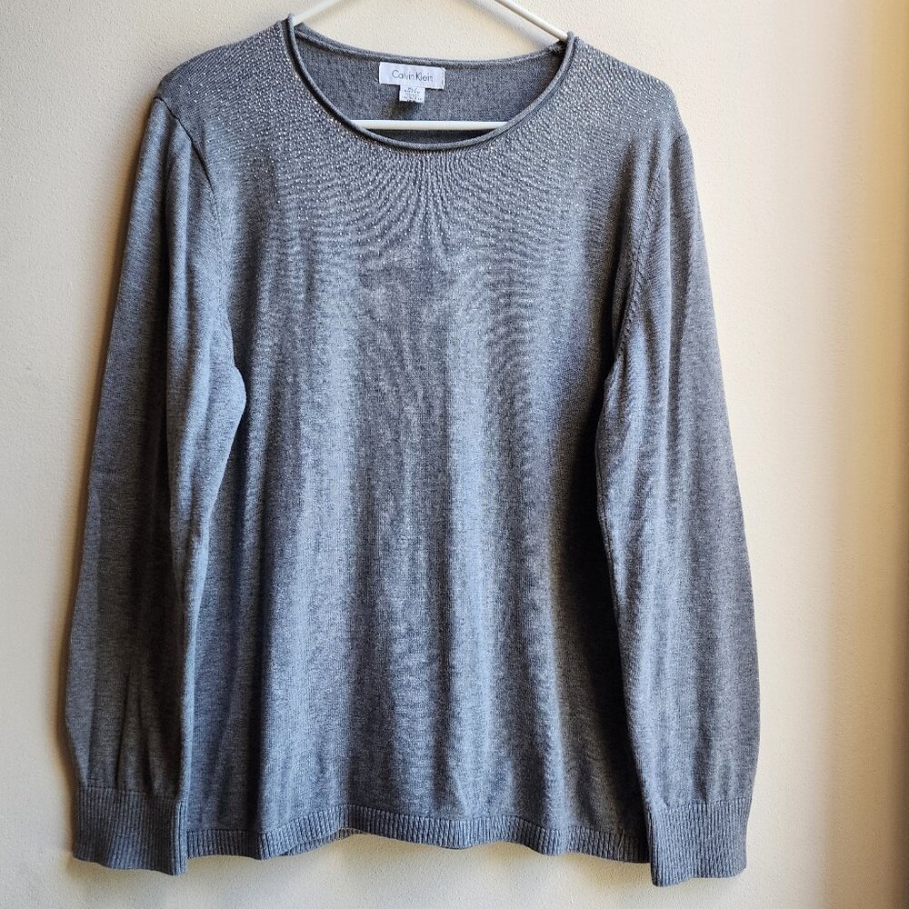 Calvin Klein Crystal Encrusted Scoop Neck Sweater Size XL